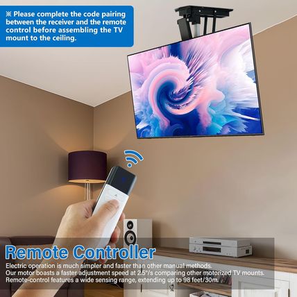 TOPSKY Electric Adjustable Ceiling TV Mount with Remote, Motorized Flip down Fit