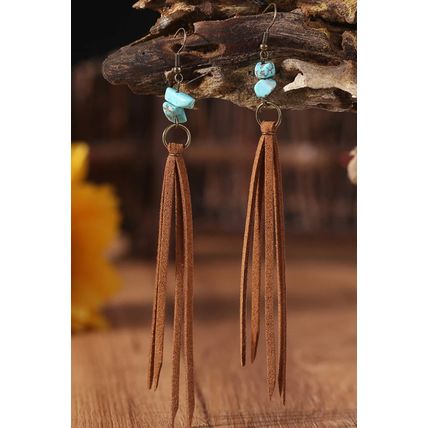 Brown Turquoise Tassel Drop Earrings