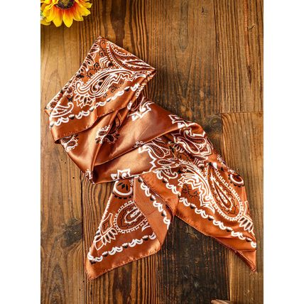 Gold Flame Vintage Fashion Satin Cashew/Paisley Flower Prints Square Scarf