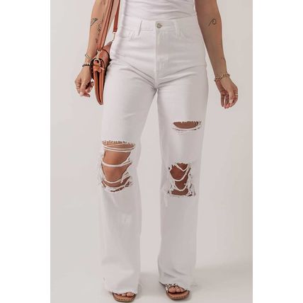 Bright White Heavy Distressed Straight Leg Jeans
