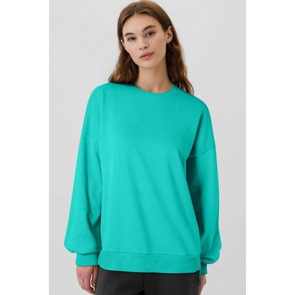 Sea Green Solid Fleece Lined Drop Shoulder High Low Sweatshirt