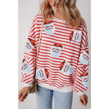 Orange Stripe Striped Sequin Santa Claus Pattern Christmas Pullover Sweatshirt