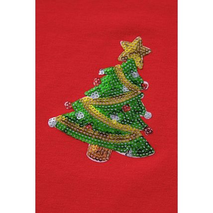 Red Sequined Christmas Tree Graphic Crewneck T Shirt