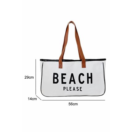 Bright White BEACH PLEASE Print Large Canvas Tote Bag