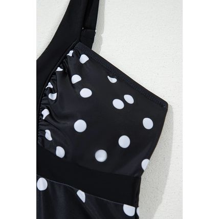 Black Polka Dot Print V Neck Tankini Set