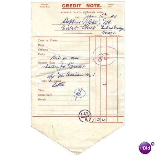 1954 RAIMES & CO LTD YORK,CREDIT NOTE 16JAN54