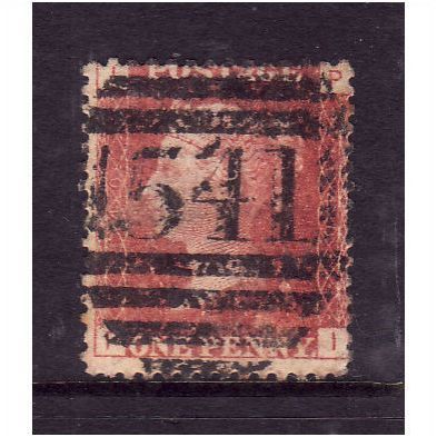 GREAT BRITAIN 1858-79 QV SG44 1d RED BROWN PLATE 140 LETTERED PI USED