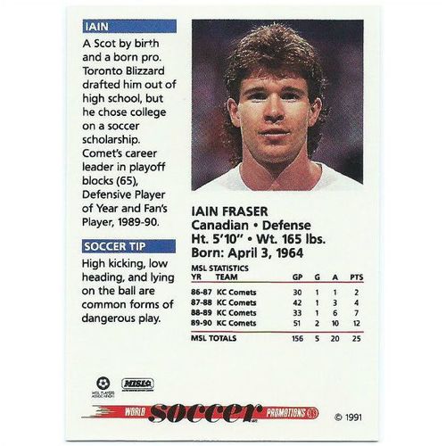 1991 Soccer Shots MSL - #039 - Iain Fraser