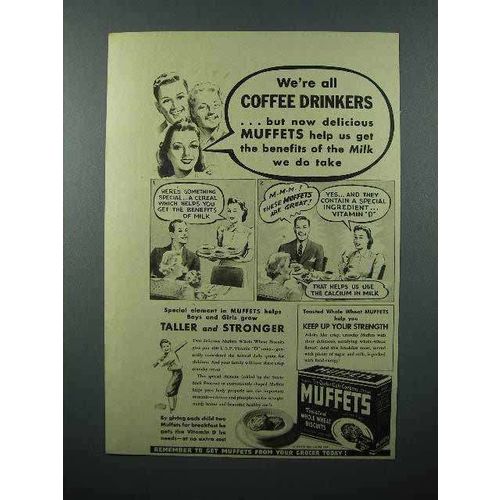 1940 Quaker Oats Muffets Cereal Ad - Coffee Drinkers
