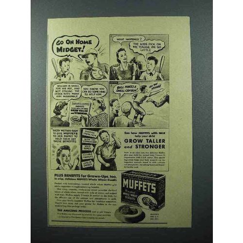 1940 Quaker Oats Muffets Cereal Ad - Go Home Midget!