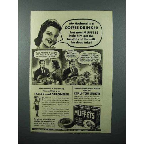 1940 Quaker Oats Muffets Cereal Ad - Coffee Drinker
