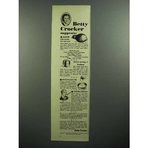 1943 Betty Crocker Food Ad - Baked Squash, Nutburgers