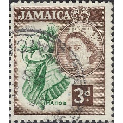 JAMAICA, FLOWER, Mahoe, Hibiscus elatus, brown & green 1956, 3d