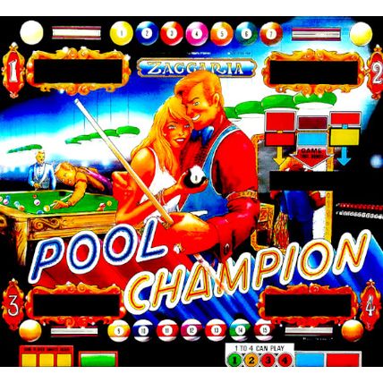 Zaccaria Pool Champion 1985 pinball Translite/Backglass Machine Cabinet,pinball