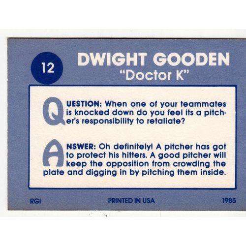 1985 Renata Galasso Dr. K Dwight Gooden limited rookie year card #12