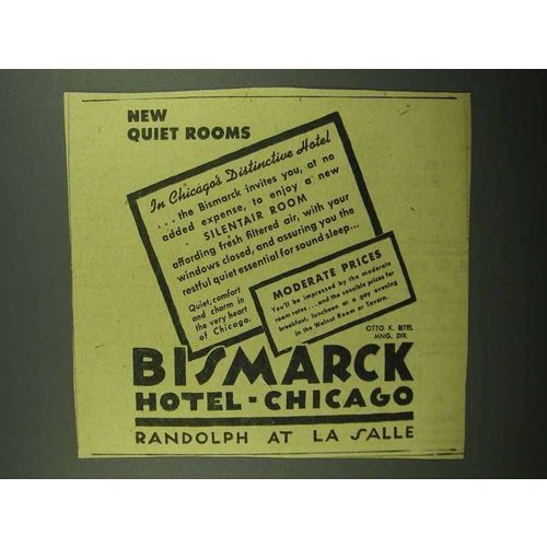 1943 Bismarck Hotel, Chicago Ad - New Quiet Rooms