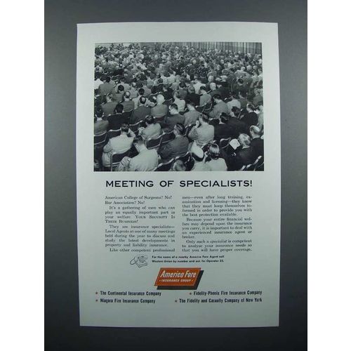 1956 America Fore Insurance Ad - Meeting of Specialists