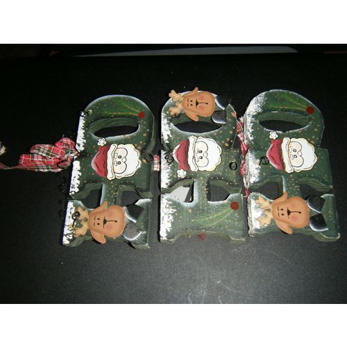 Painted Wood Handcrafted Santa & Reindeer Ho Ho Ho Wall Hanging