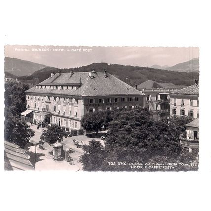 HOTEL u. CAFE POST, BRUNECK, TYROL, ITALY unused vintage postcard RP =
