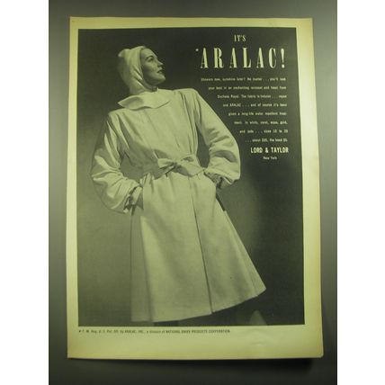 1945 Lord & Taylor Duchess Royal Raincoat Advertisement - It's Aralac!