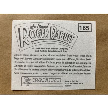 Who Framed Roger Rabbit Sticker # 165 (A) unused 1988 Panini Disney