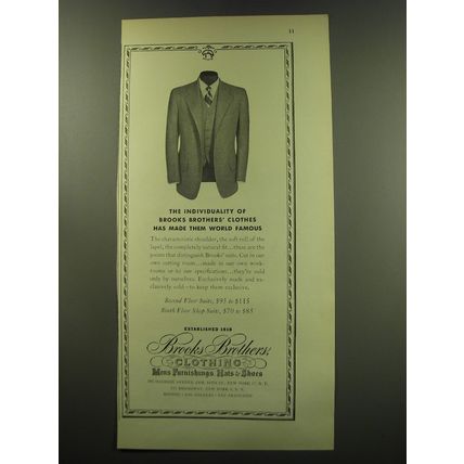 1949 Brooks Brothers Suits Ad - The individuality of Brooks Brothers' Clothes