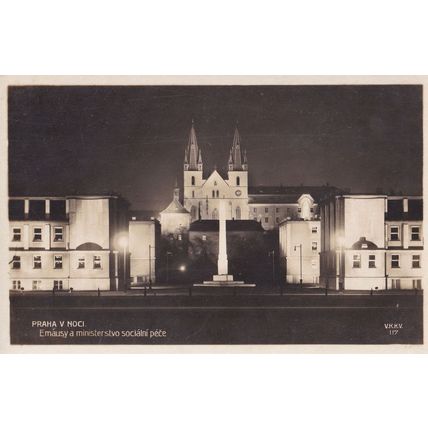 Praha Emausy Prague Embassy At Night Real Photo Old Postcard