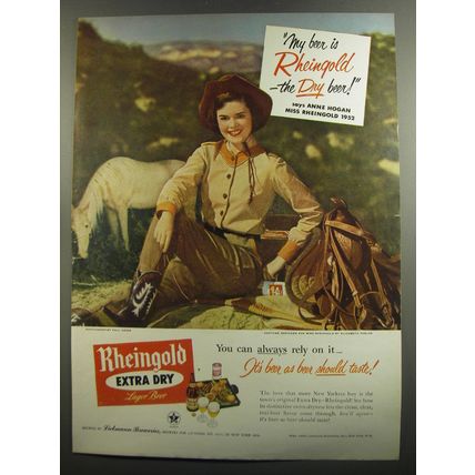1952 Rheingold Beer Ad - My beer is Rheingold - the Dry Beer - Cowgirl