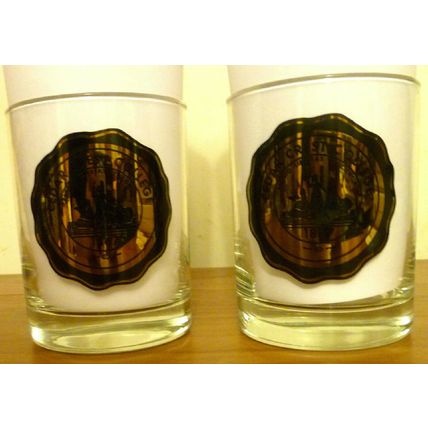 SET OF 2 CEDAR CREST COLLEGE PENNSYLVANIA GLASS WHISKEY TUMBLERS w OLD GOLD SEAL