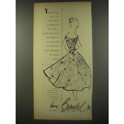 1956 Henri Bendel Young-Timers Dress Ad - Go in for vivid flower Arrangements