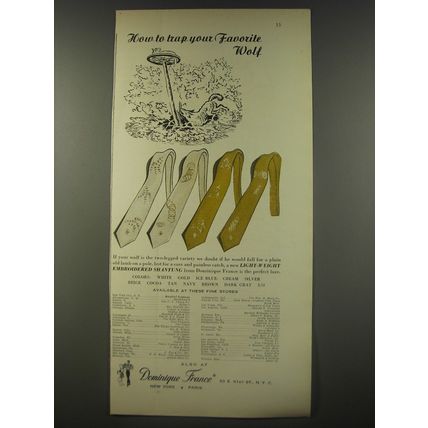 1956 Dominique France Ties Ad - How to trap your favorite wolf