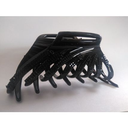 Large black hair claw clip with black rhinestones
