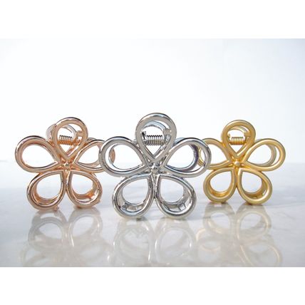 Medium/small rose gold silver metal flower hair claw clip