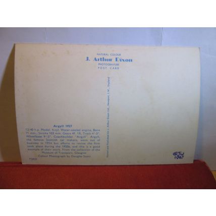 1927 ARGYLL, veteran car vintage unused postcard dated 1967 #
