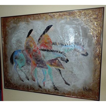 ORIGINAL Signed LEE REYNOLDS' Early Unique Horses Expression 4 x 5 feet
