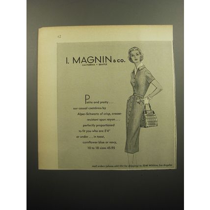 1957 I. Magnin Coatdress by Alper-Schwartz Ad - Petite and Pretty