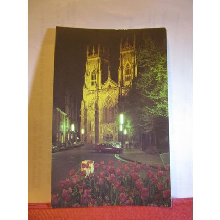 WEST FRONT illuminated, YORK MINSTER unused postcard by J. Salmon =