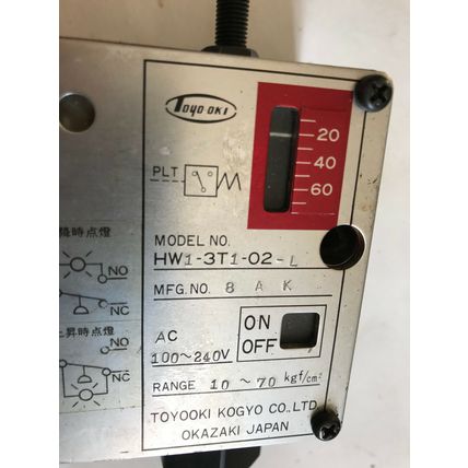 TOYOOKI KOGYO HW1-3T1-02-L PRESSURE SWITCH,8AK,10-70,110-240V,HW1-3T1-O2-L,S D