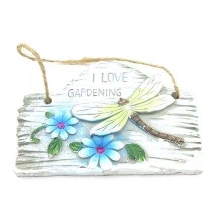 I Love Gardening Hanging Wall Plaque 18 CM with Dragonfly Concrete Home Decor
