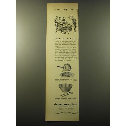 1960 Abercrombie & Fitch Ad - Fondue Bourguignonne Set and Salad Bowl