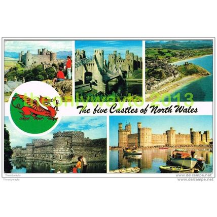 FIVE CASTLES OF NORTH WALES, WALES, 1970, Postcard