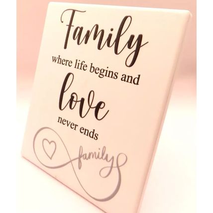 Family Where Life Begins & Love Never Ends Plaque Freetsnading & Wall 14 CM Gift