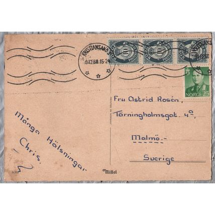 God Jul - Sweden - Postally Used - Kristiansands 19th December 1960 Postmark
