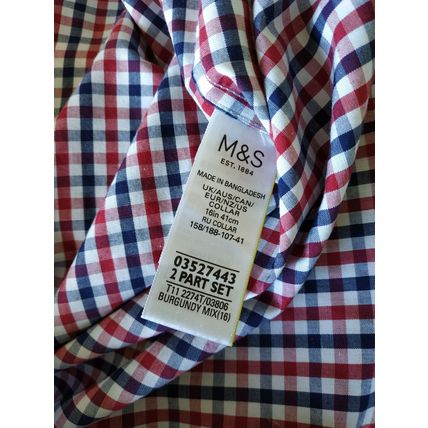 M&S Man Mens Shirt Size 16” Neck Burgundy mix Long Sleeve