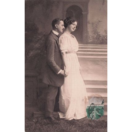 Lovers In Courtyard Seduction French Secret Code Antique Postcard