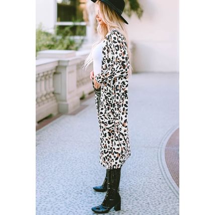Leopard Pocketed Open Front Duster Cardigan