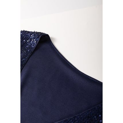 Dirty blue Sequined Deep V Neck Buttoned Tank Top