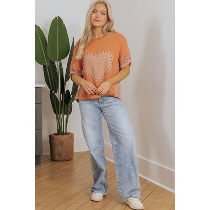 Desert Gold Stud Heart Patch Textured Front Dolman Top