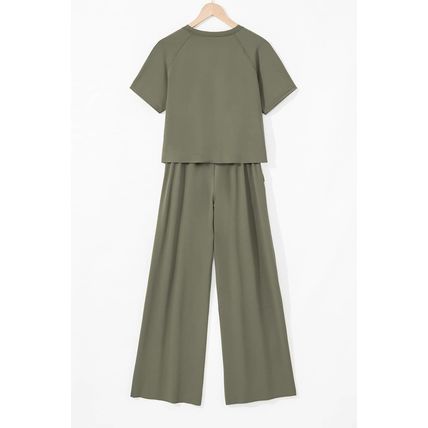 Seagrass Raw Hem Loose Tee and Wide Leg Pants Set