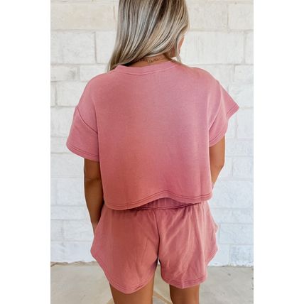 Blossom Sequined Lobster Patched Crop Tee and High Waist Short Set